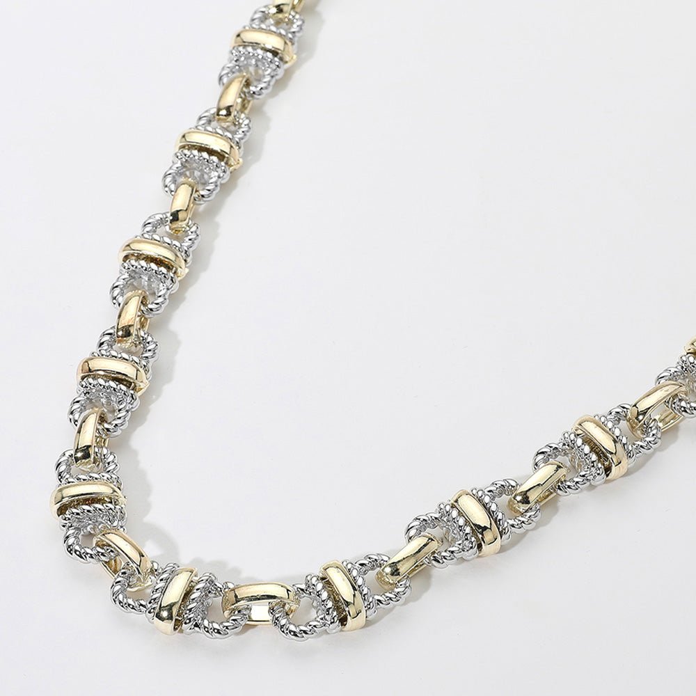 14K Gold Plated Two Tone Textured Chain Necklace - Southern Serenity