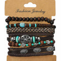 6PCS Tribal Braided Wooden Beaded Stretch Multi Layered Bracelet Set - Southern Serenity