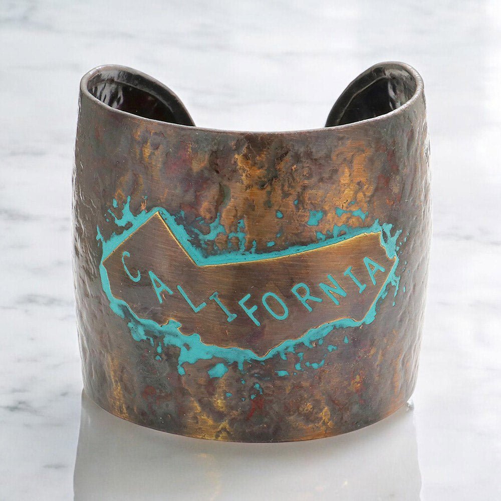 California State Map Hammered Wide Metal Cuff Bracelet - Southern Serenity