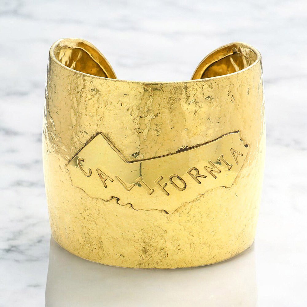 California State Map Hammered Wide Metal Cuff Bracelet - Southern Serenity