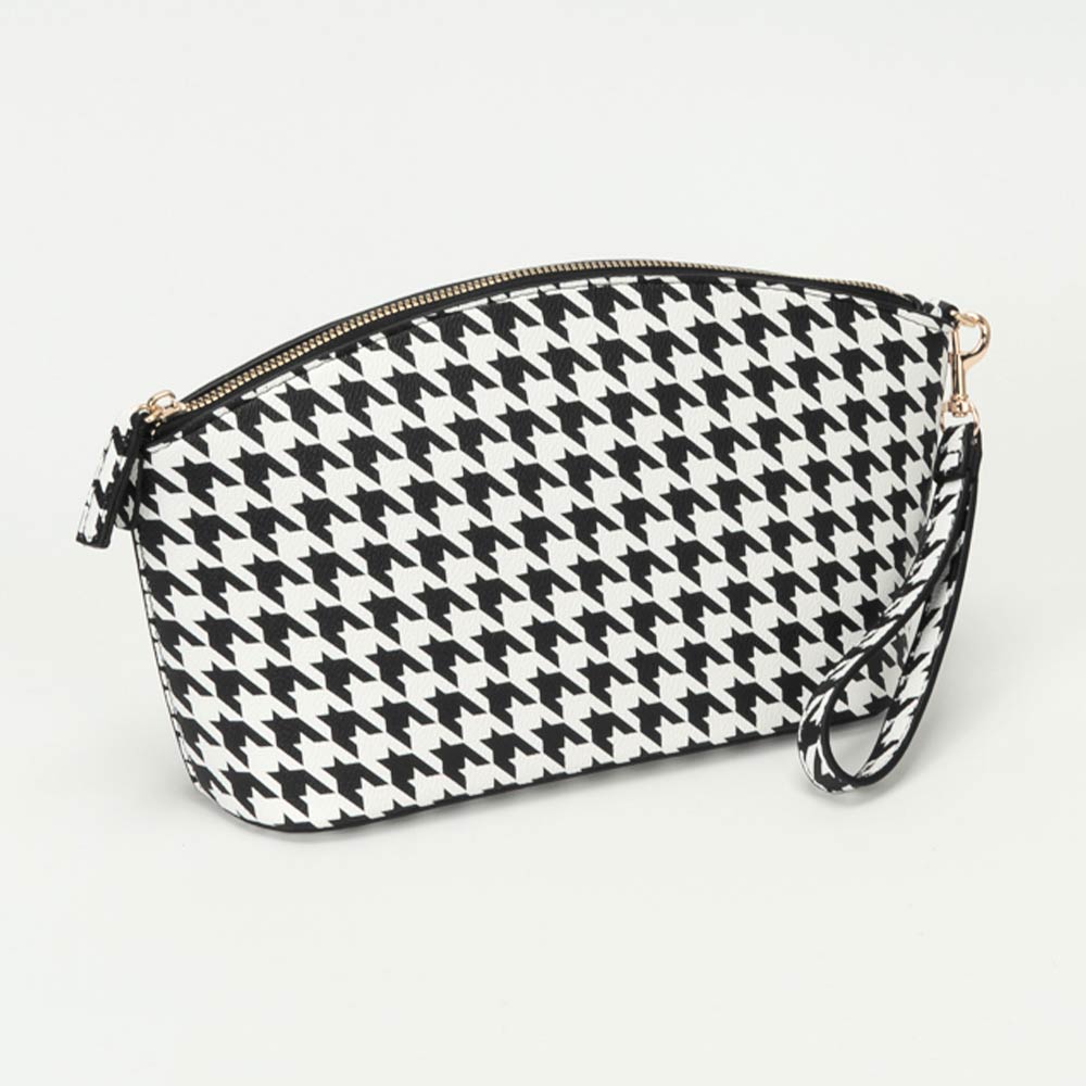 Houndstooth Faux Leather Makeup Bag — Wristlet Pouch & Beauty Organizer - Southern Serenity