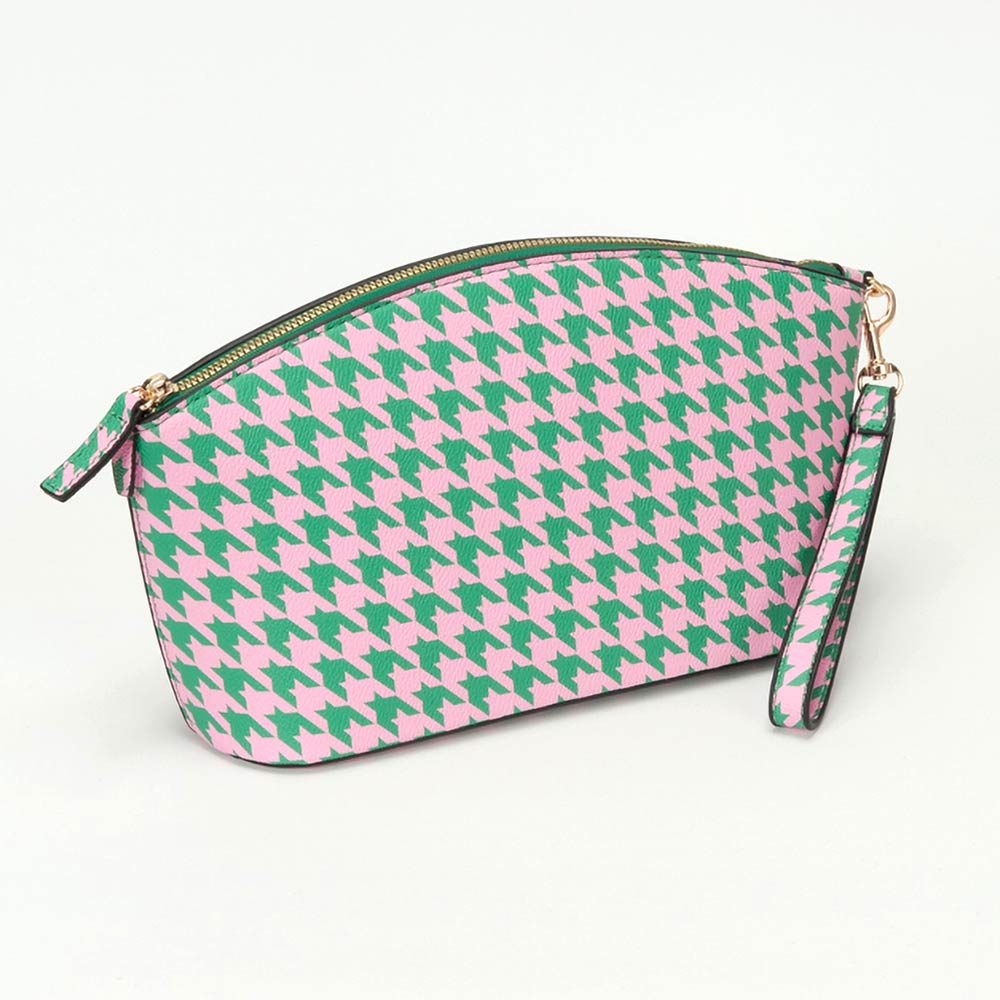 Houndstooth Faux Leather Makeup Bag — Wristlet Pouch & Beauty Organizer - Southern Serenity