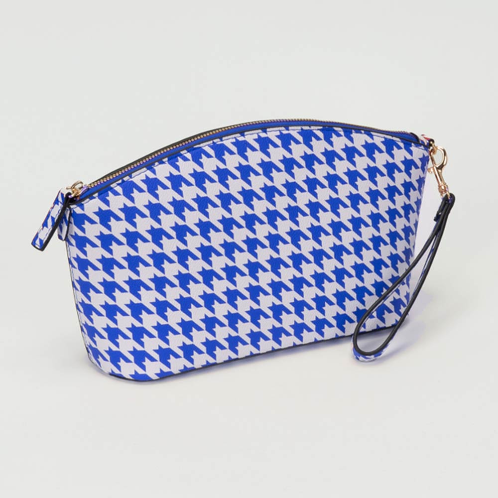 Houndstooth Faux Leather Makeup Bag — Wristlet Pouch & Beauty Organizer - Southern Serenity