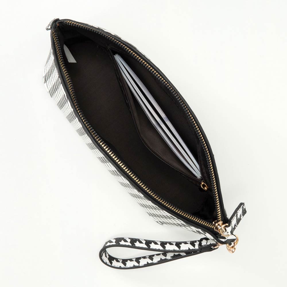 Houndstooth Faux Leather Makeup Bag — Wristlet Pouch & Beauty Organizer - Southern Serenity