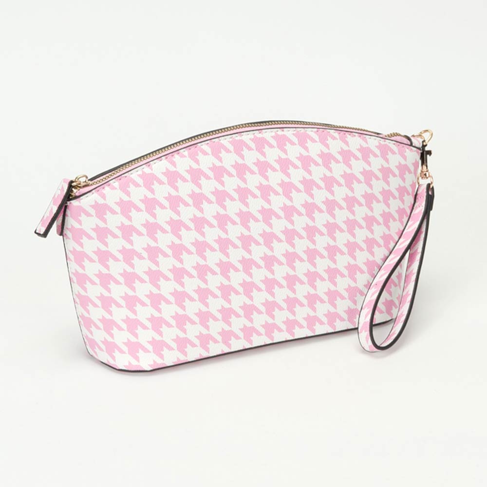 Houndstooth Faux Leather Makeup Bag — Wristlet Pouch & Beauty Organizer - Southern Serenity