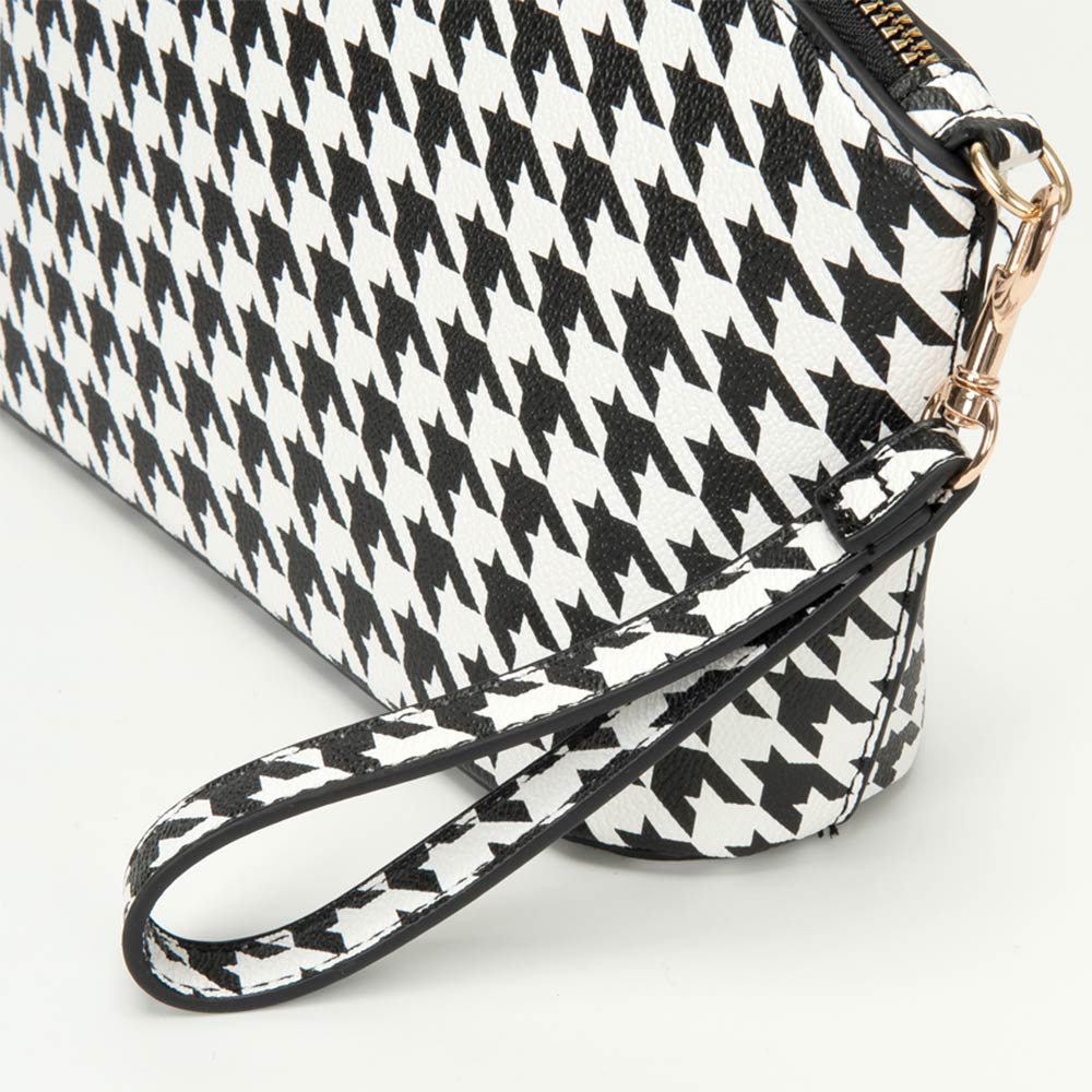 Houndstooth Faux Leather Makeup Bag — Wristlet Pouch & Beauty Organizer - Southern Serenity