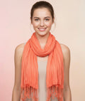 Lightweight Crinkle Tassel Scarf – Coral Orange Viscose Wrap - Southern Serenity