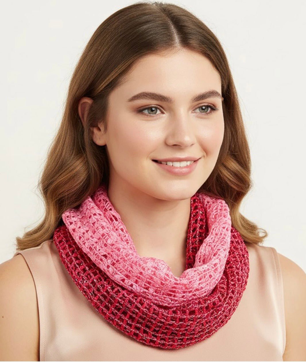 Net Infinity Scarf Set of 2 – Fuchsia & Pink Open Knit Loop - Southern Serenity