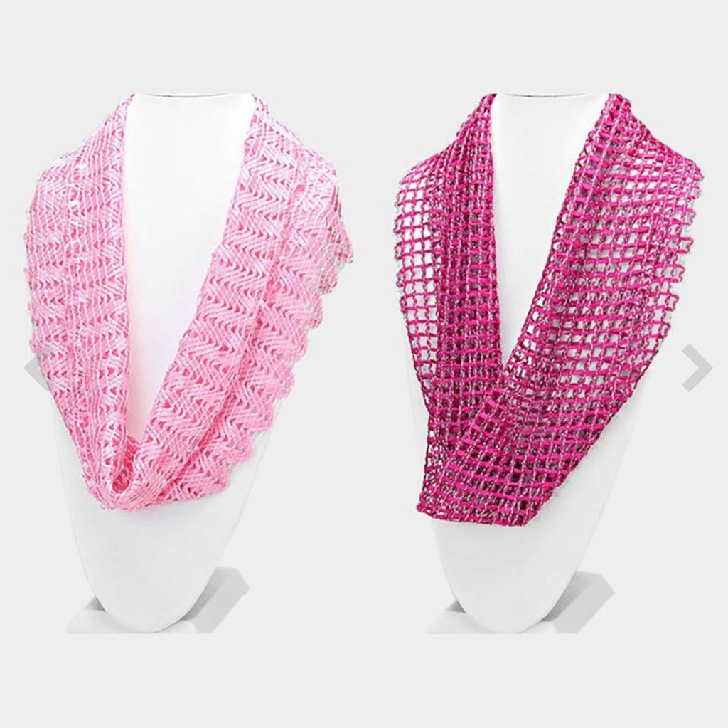 Net Infinity Scarf Set of 2 – Fuchsia & Pink Open Knit Loop - Southern Serenity
