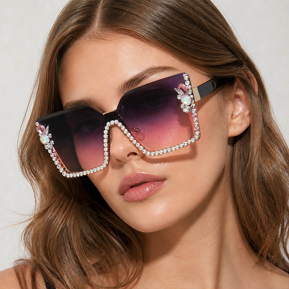 Rhinestone Embellished Oversized Square Gradient Lens Sunglasses - Southern Serenity