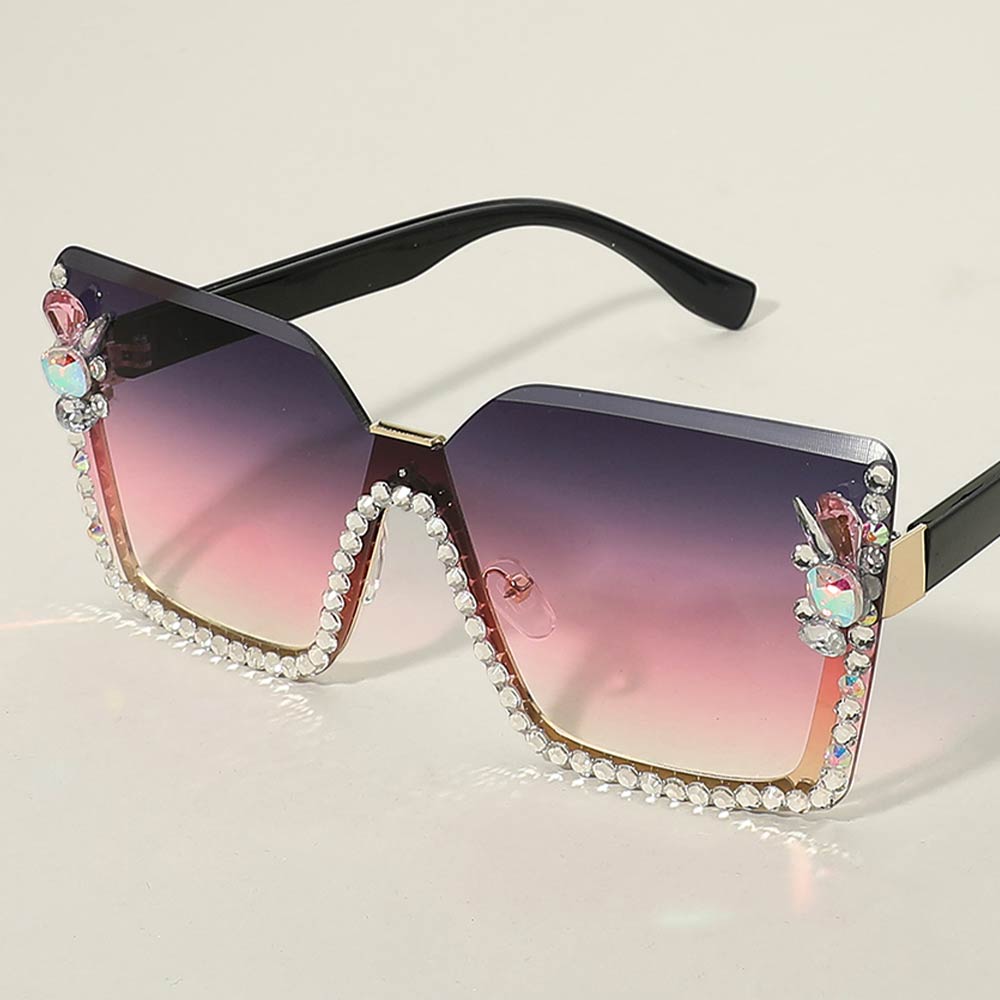 Rhinestone Embellished Oversized Square Gradient Lens Sunglasses - Southern Serenity