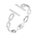 Stainless Steel Bold Rhinestone Pave Bar Tip Oval Link Hinged Cuff Bracelet - Southern Serenity