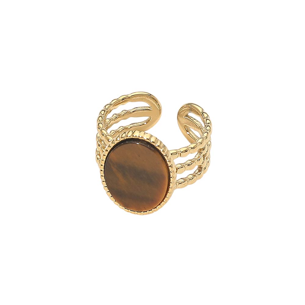 Stainless Steel Flat Oval Stone Accent Adjustable Ring - Southern Serenity