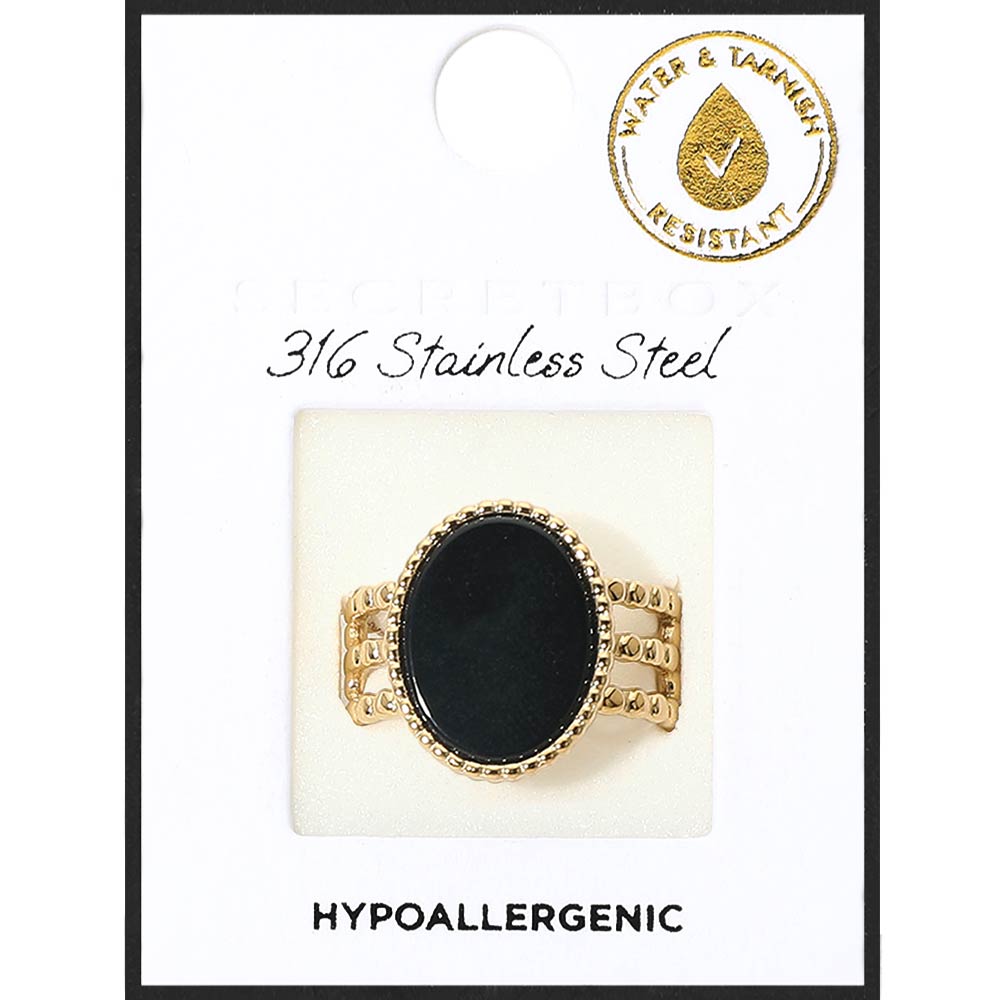 Stainless Steel Flat Oval Stone Accent Adjustable Ring - Southern Serenity