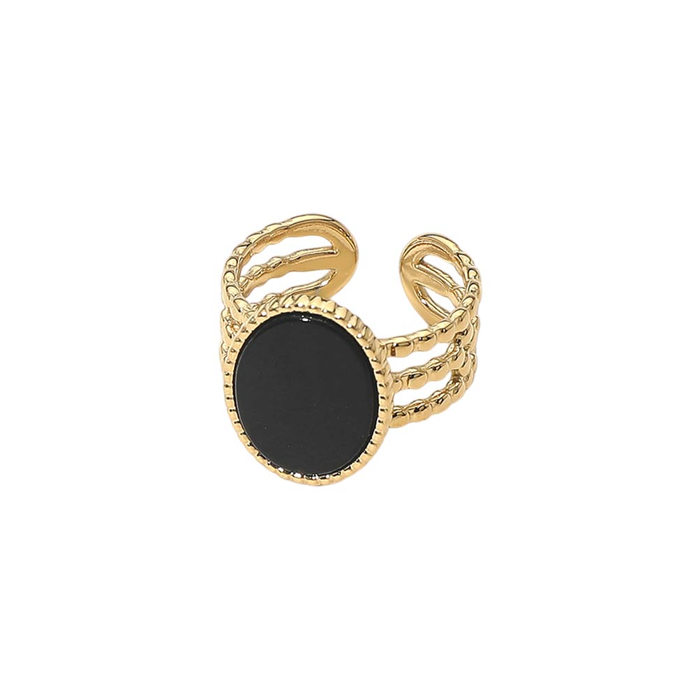 Stainless Steel Flat Oval Stone Accent Adjustable Ring - Southern Serenity