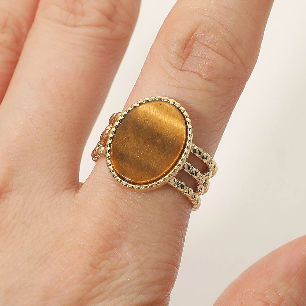 Stainless Steel Flat Oval Stone Accent Adjustable Ring - Southern Serenity