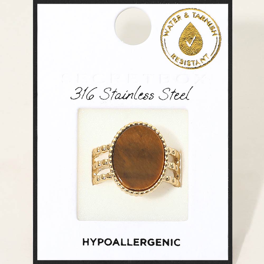 Stainless Steel Flat Oval Stone Accent Adjustable Ring - Southern Serenity