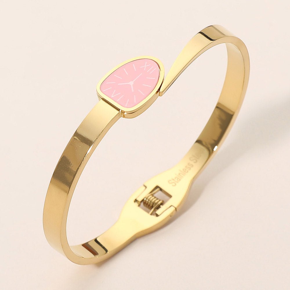 Stainless Steel Minimal Dial Accent Hinged Bangle Bracelet - Southern Serenity