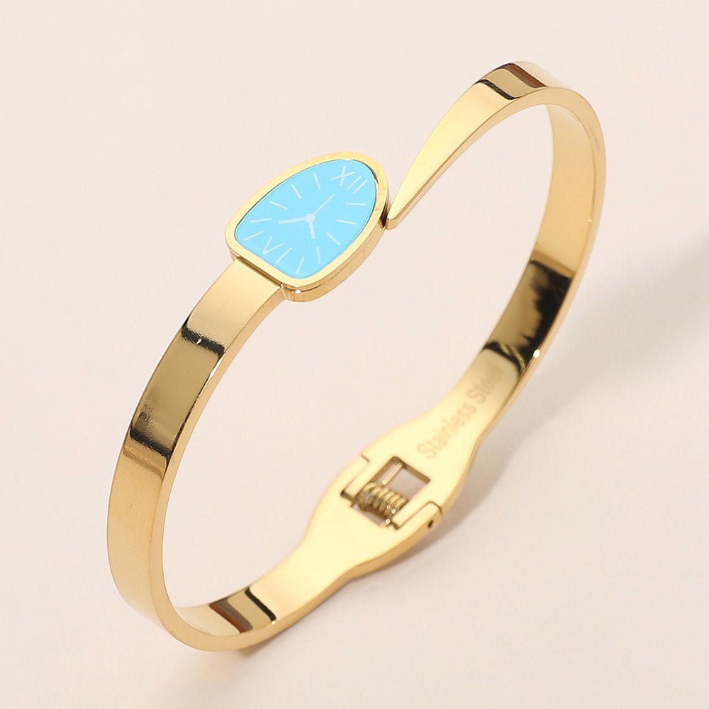 Stainless Steel Minimal Dial Accent Hinged Bangle Bracelet - Southern Serenity