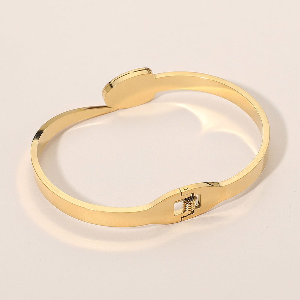 Stainless Steel Minimal Dial Accent Hinged Bangle Bracelet - Southern Serenity