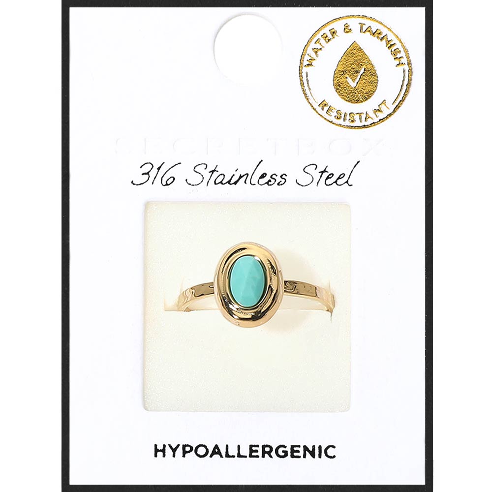 Stainless Steel Vintage Style Oval Stone Adjustable Ring - Southern Serenity