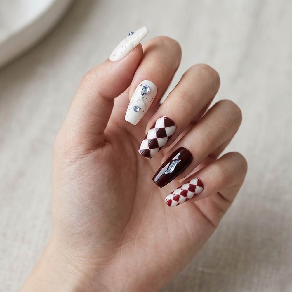 Stone Charm Embellished Press-On Nail Set (12-Piece) - Southern Serenity