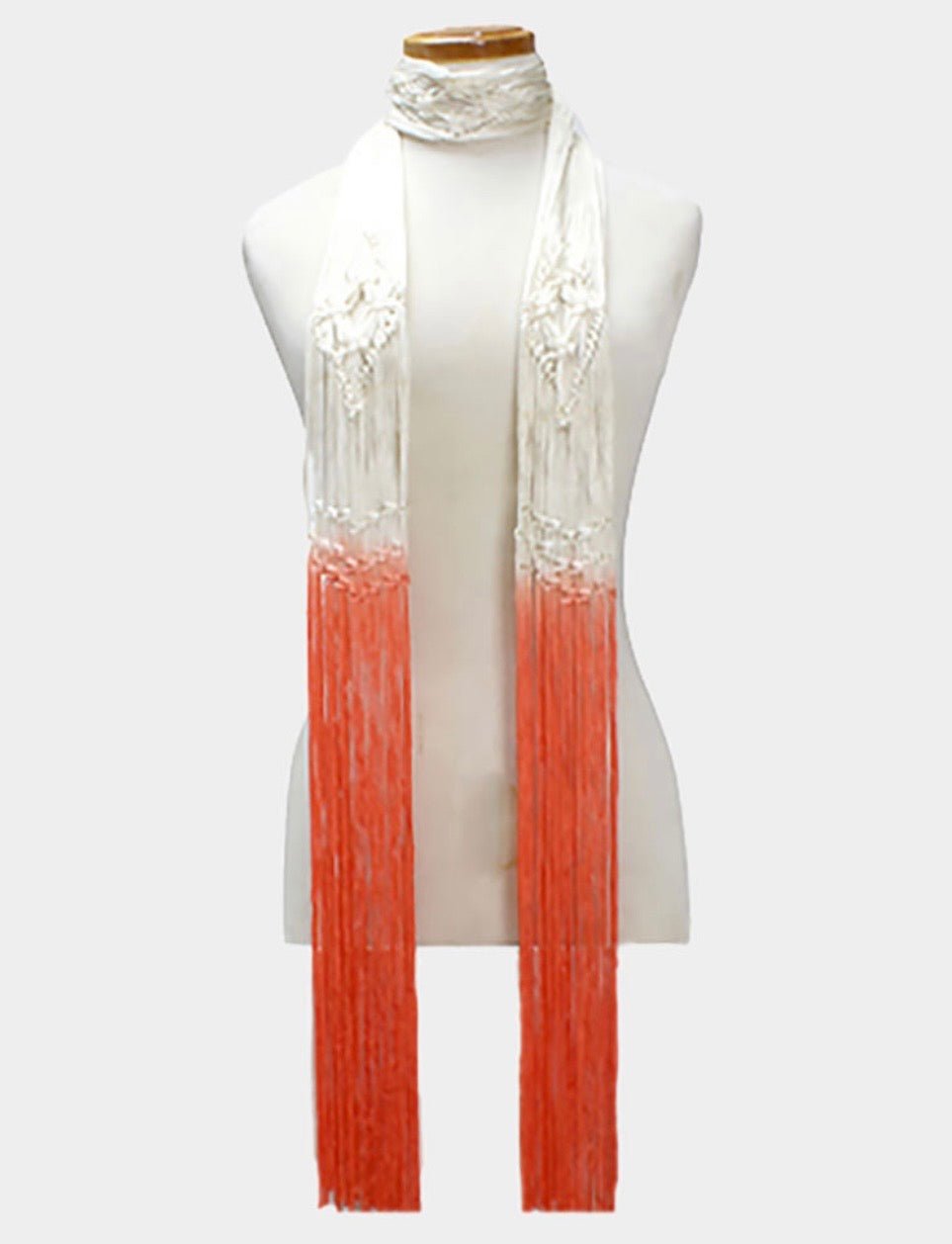 Thin Ombre Rope Fringe Scarf – Ivory to Orange Boho Wrap - Southern Serenity